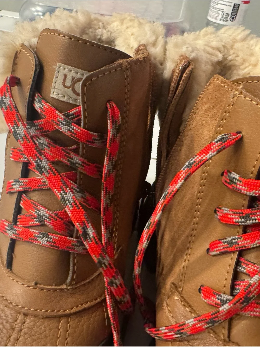 UGG Women's Brown Shearling-Lined Winter Boots with Plaid Laces